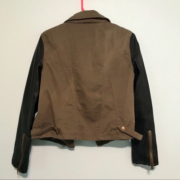 Olive Moto Jacket With Vegan Leather Sleeves - Picture 7 of 8